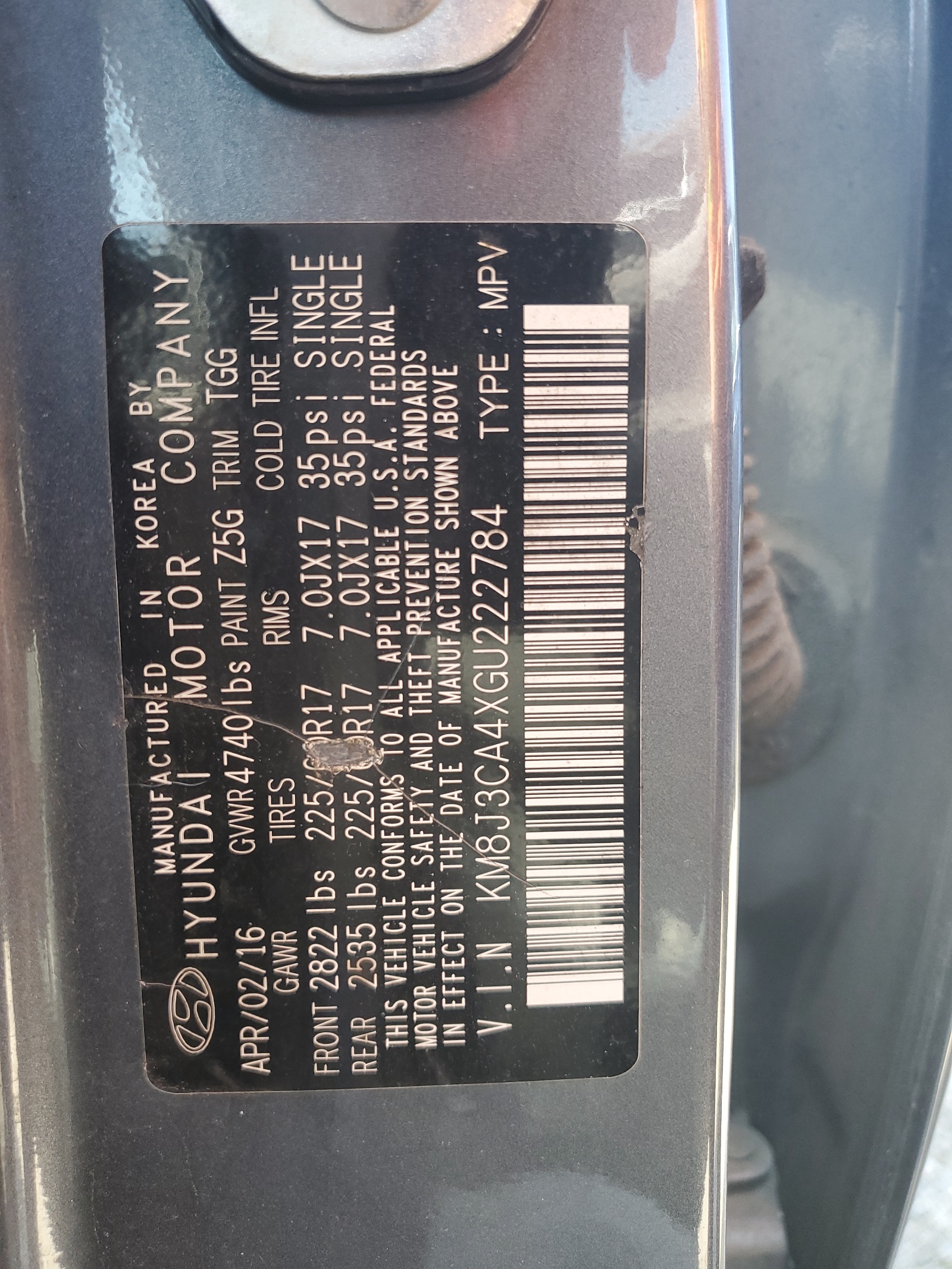 KM8J3CA4XGU222784 2016 Hyundai Tucson Limited