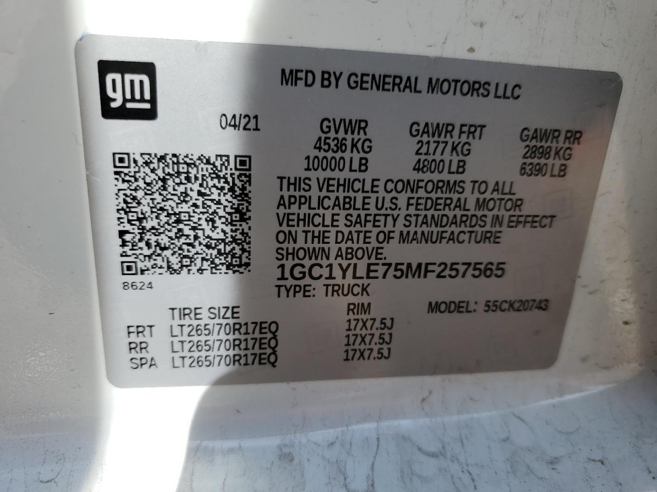 2021 Chevrolet Silverado K2500 Heavy Duty VIN: 1GC1YLE75MF257565 Lot: 63495254