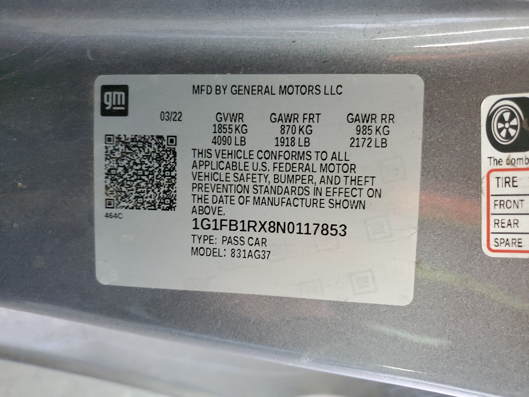 1G1FB1RX8N0117853 2022 Chevrolet Camaro Ls