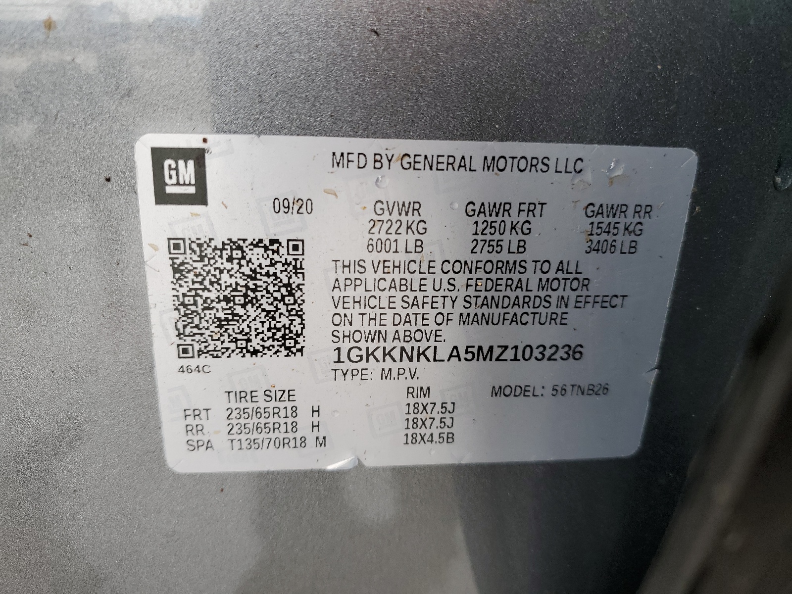 1GKKNKLA5MZ103236 2021 GMC Acadia Sle