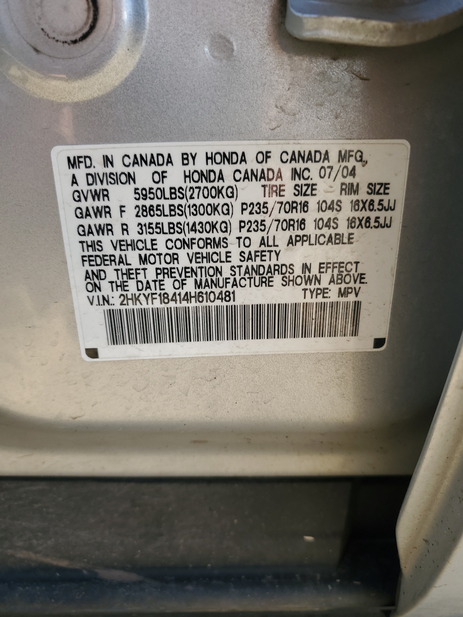 2HKYF18414H610481 2003 Honda Pilot Ex