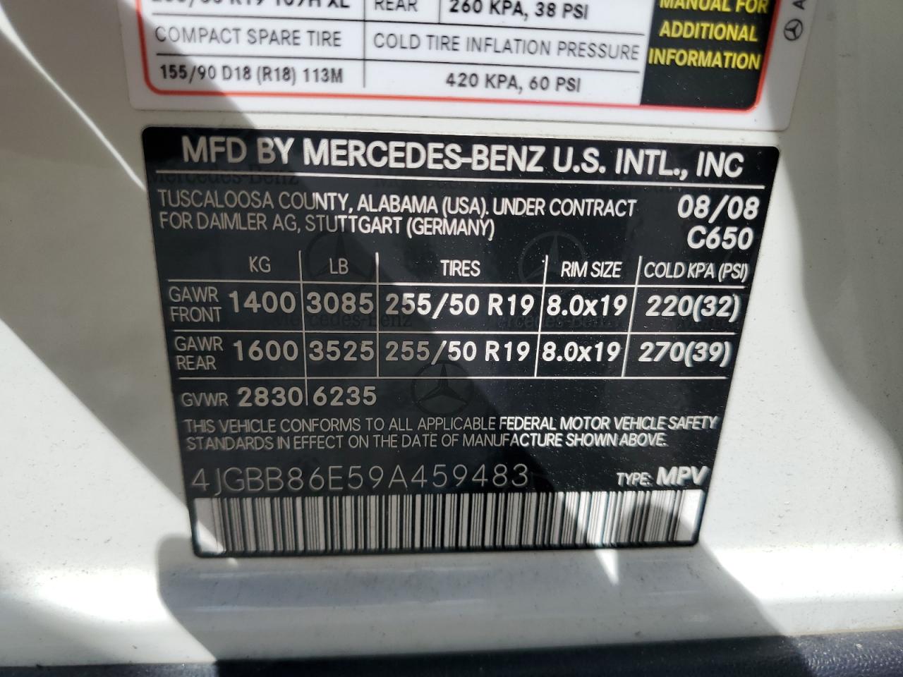 4JGBB86E59A459483 2009 Mercedes-Benz Ml 350