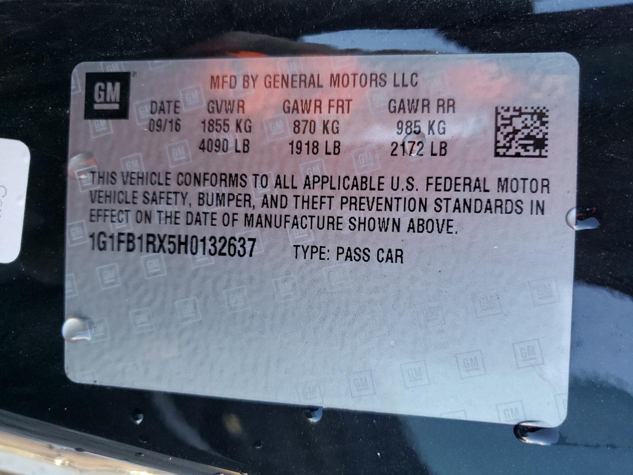 2017 Chevrolet Camaro Lt VIN: 1G1FB1RX5H0132637 Lot: 63449434