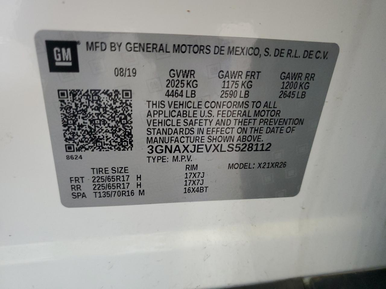 2020 Chevrolet Equinox Lt VIN: 3GNAXJEVXLS528112 Lot: 63600704