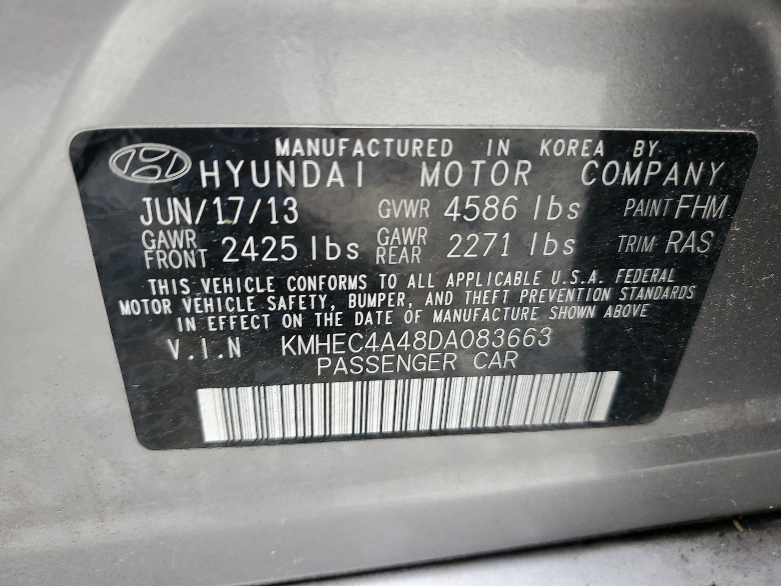 KMHEC4A48DA083663 2013 Hyundai Sonata Hybrid