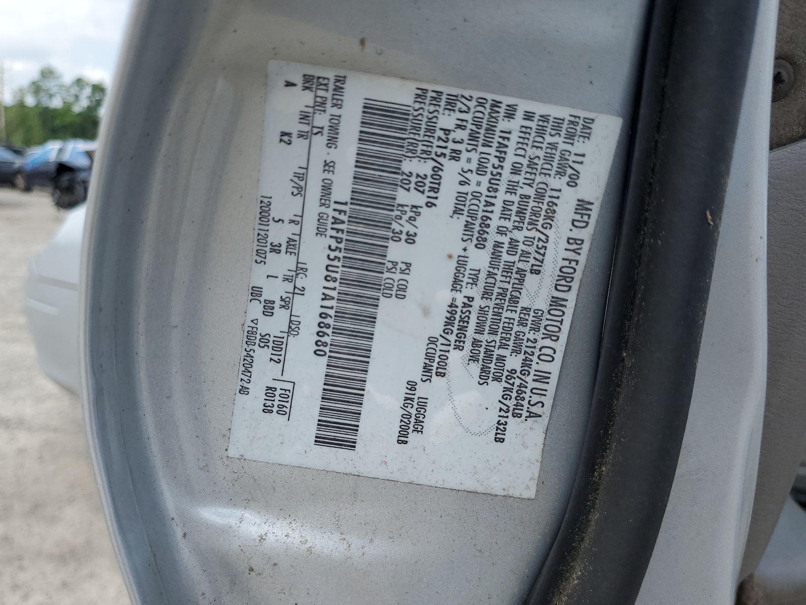 1FAFP55U81A168680 2001 Ford Taurus Ses