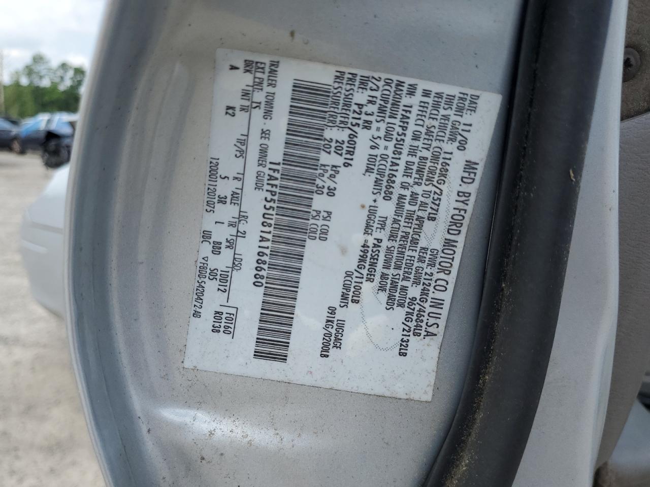 2001 Ford Taurus Ses VIN: 1FAFP55U81A168680 Lot: 63207794