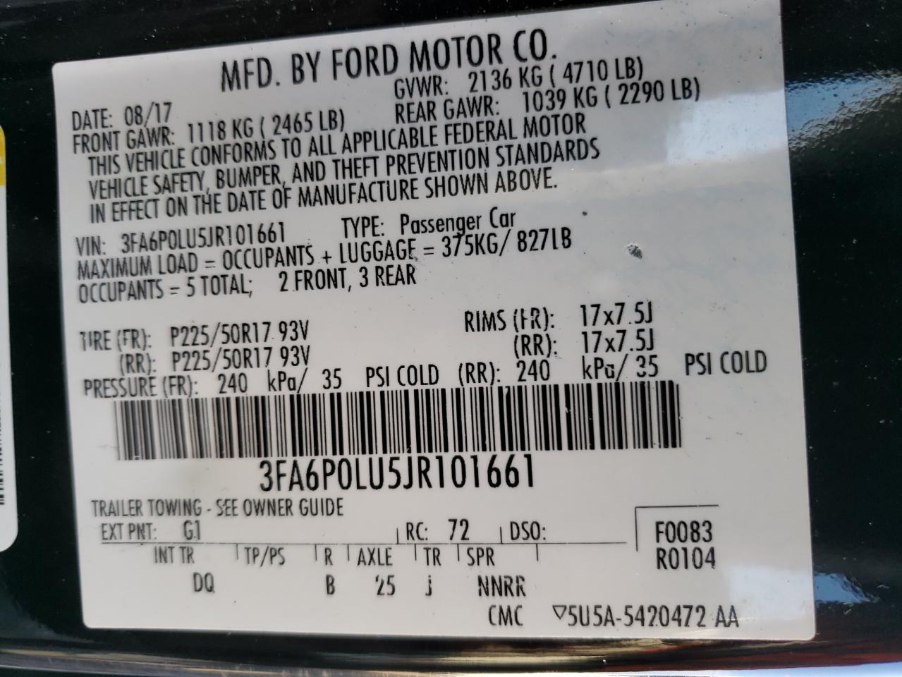 3FA6P0LU5JR101661 2018 FORD FUSION - Image 15