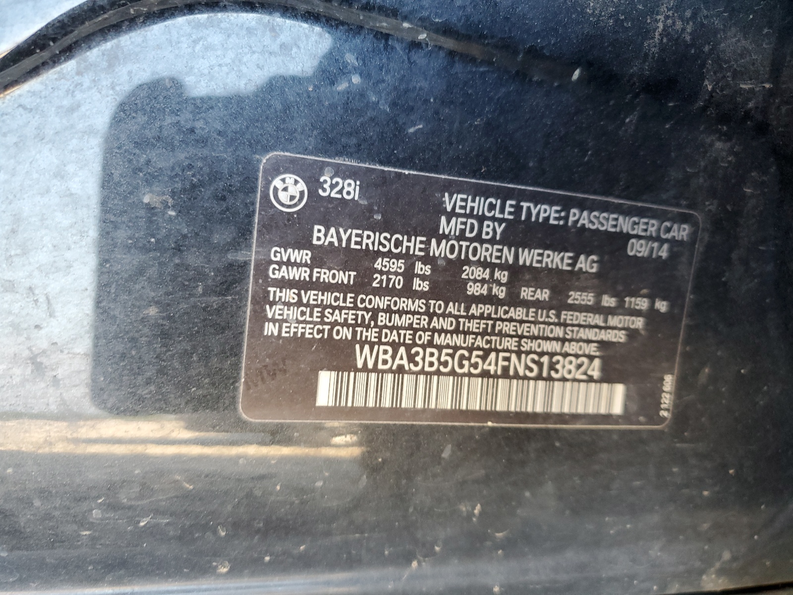 WBA3B5G54FNS13824 2015 BMW 328 Xi Sulev