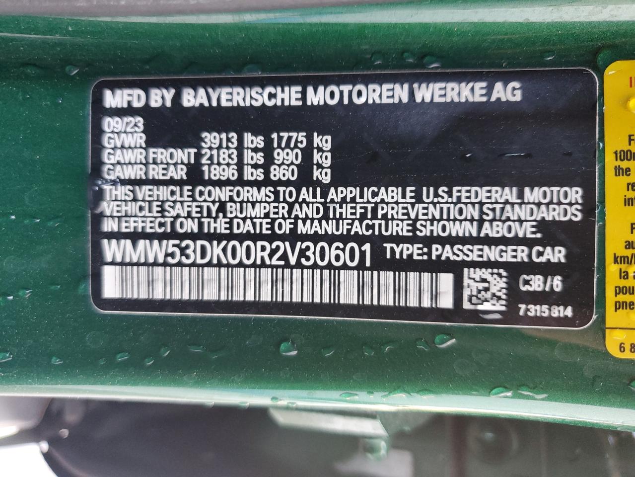 2024 Mini Cooper S VIN: WMW53DK00R2V30601 Lot: 63934784
