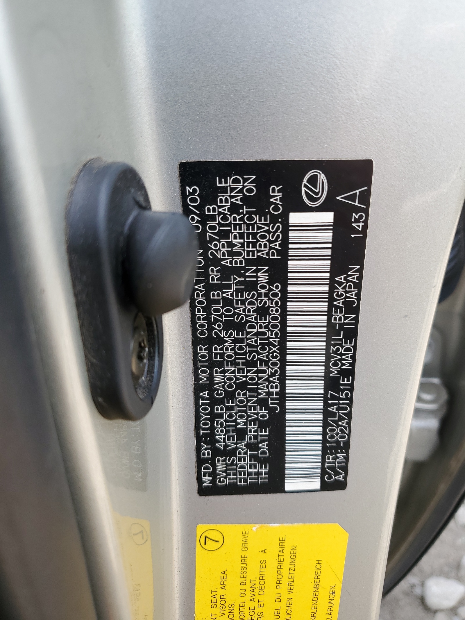 JTHBA30GX45008506 2004 Lexus Es 330