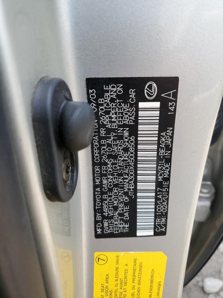 2004 Lexus Es 330 VIN: JTHBA30GX45008506 Lot: 65274934