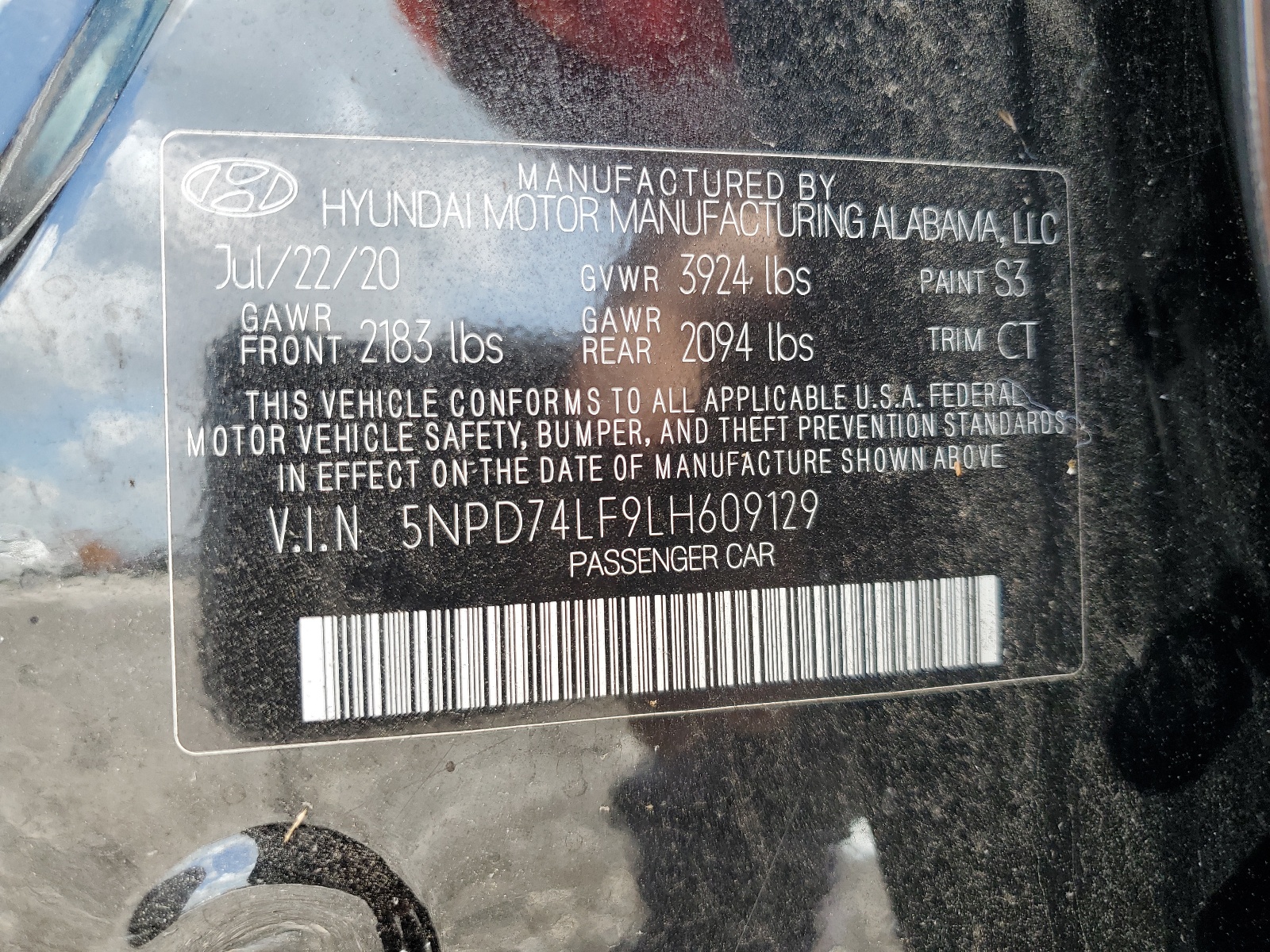 2020 Hyundai Elantra Se vin: 5NPD74LF9LH609129