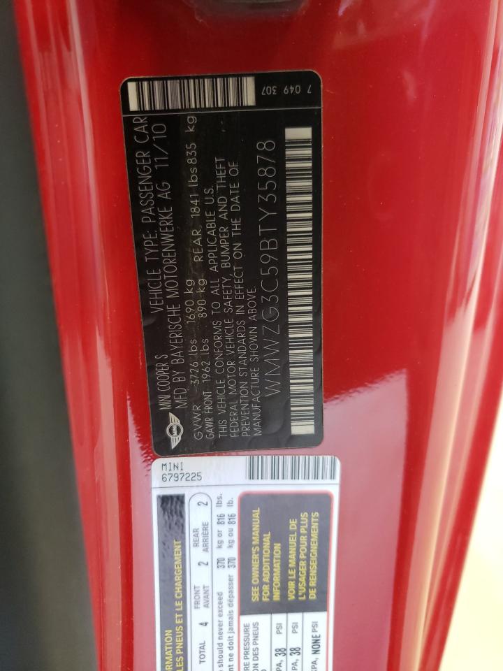 2011 Mini Cooper S Clubman VIN: WMWZG3C59BTY35878 Lot: 62339654