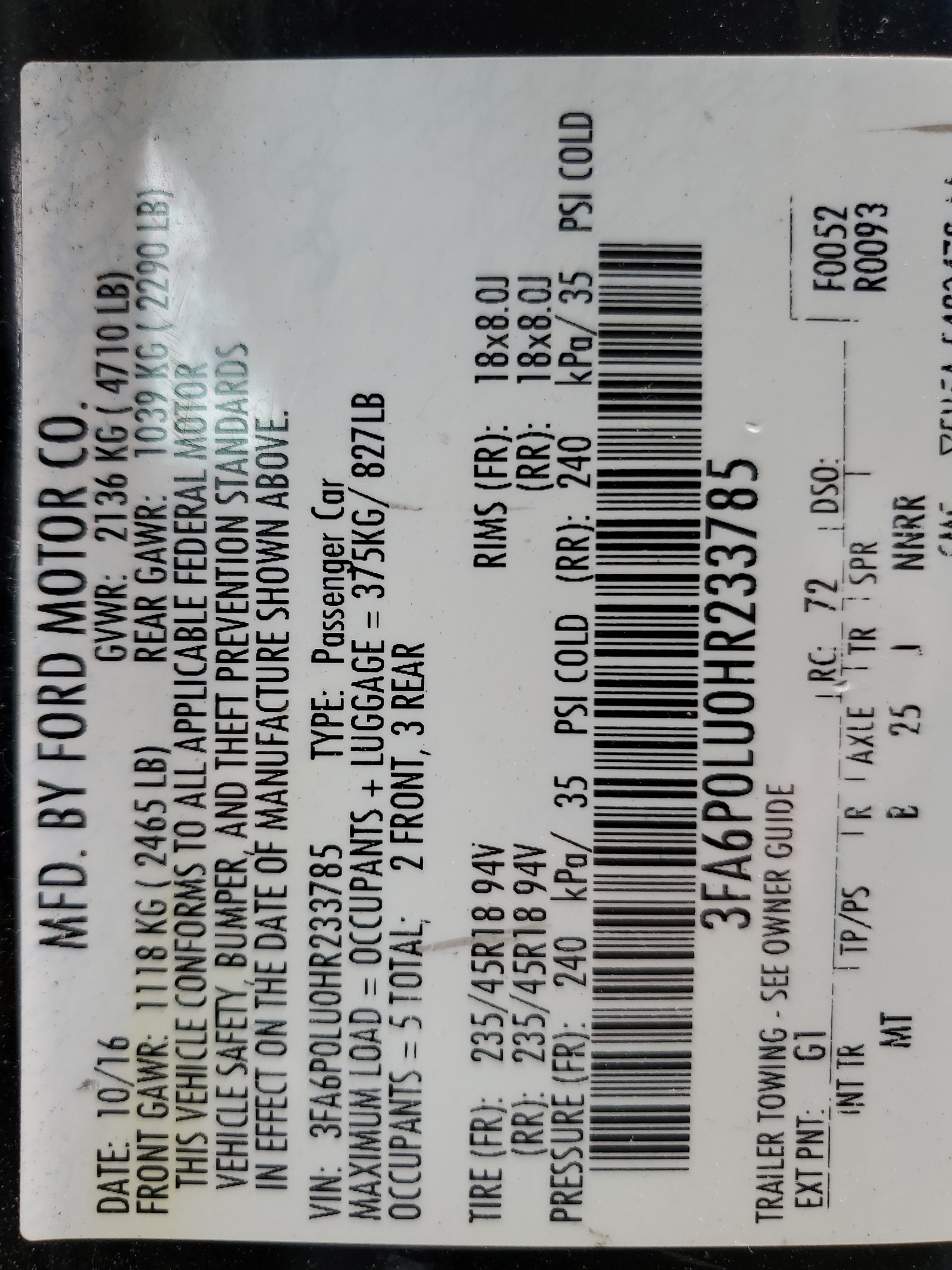 3FA6P0LU0HR233785 2017 Ford Fusion Se Hybrid