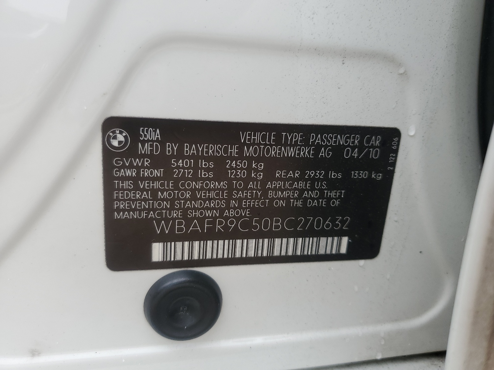 WBAFR9C50BC270632 2011 BMW 550 I