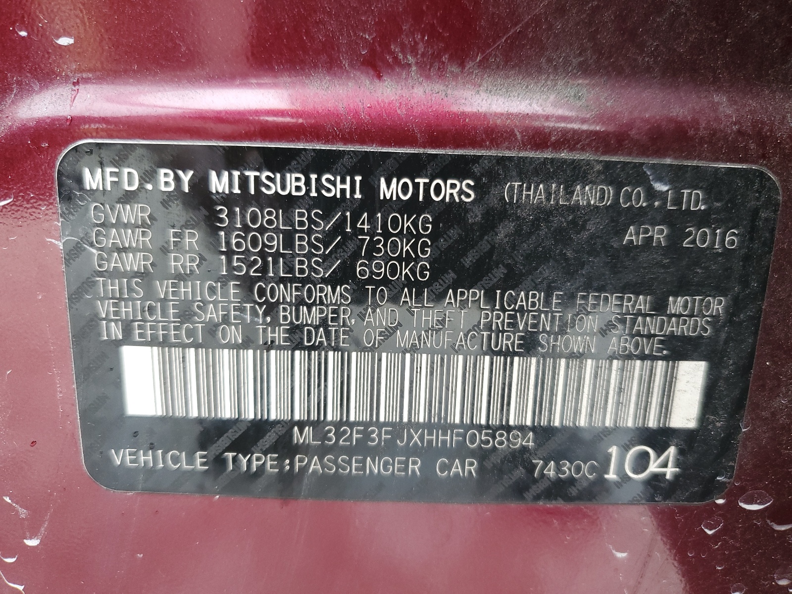 ML32F3FJXHHF05894 2017 Mitsubishi Mirage G4 Es