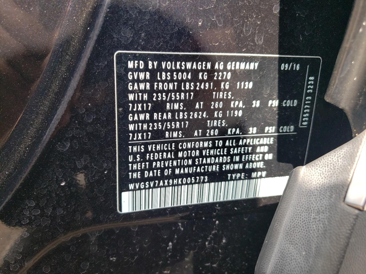 2017 Volkswagen Tiguan Wolfsburg VIN: WVGSV7AX9HK005773 Lot: 63504824