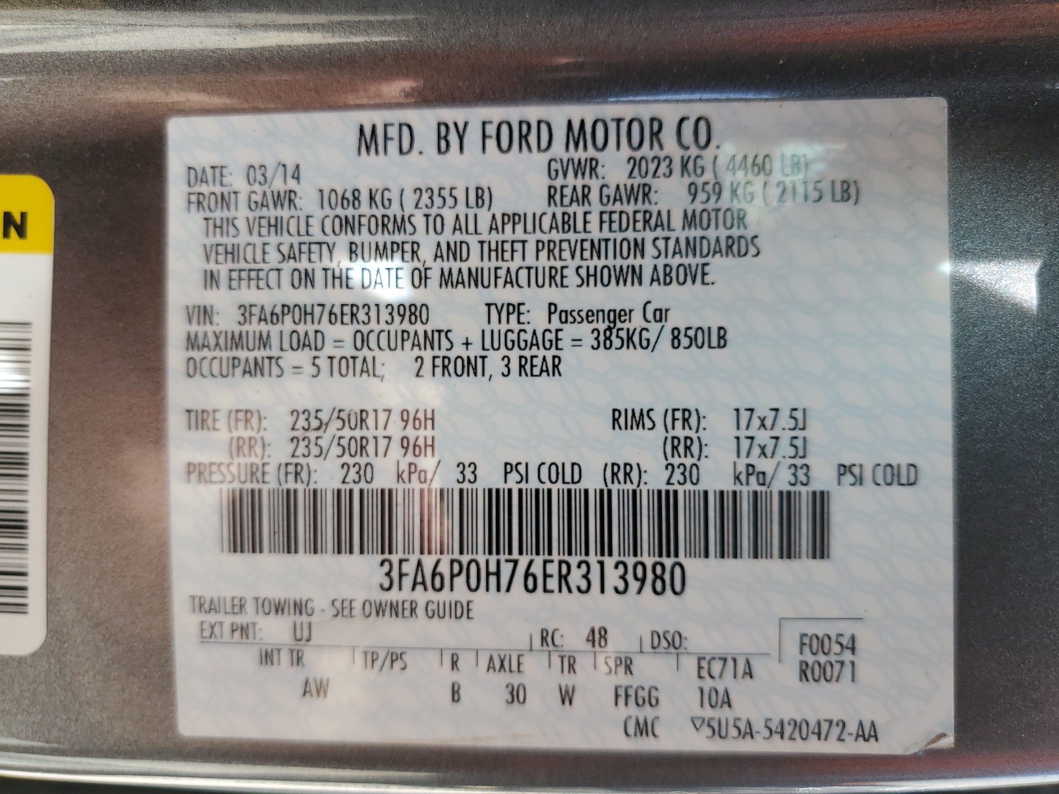 3FA6P0H76ER313980 2014 Ford Fusion Se