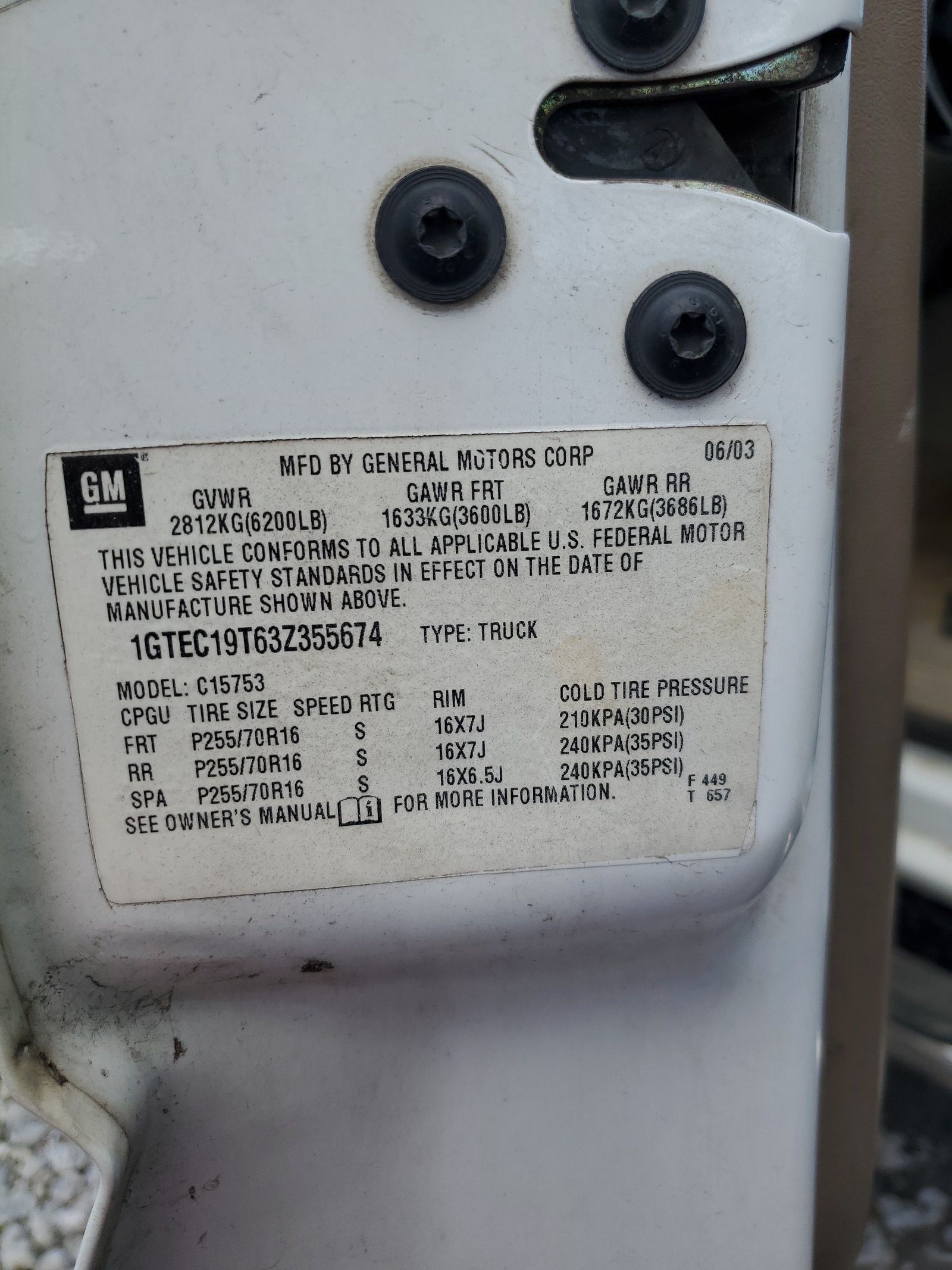 1GTEC19T63Z355674 2003 GMC New Sierra C1500