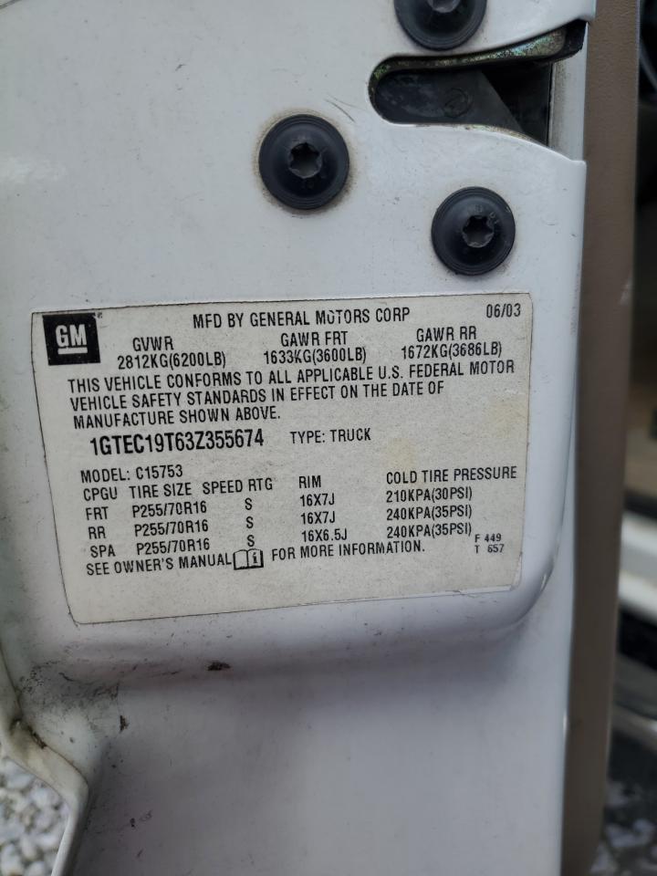 2003 GMC New Sierra C1500 VIN: 1GTEC19T63Z355674 Lot: 62134424
