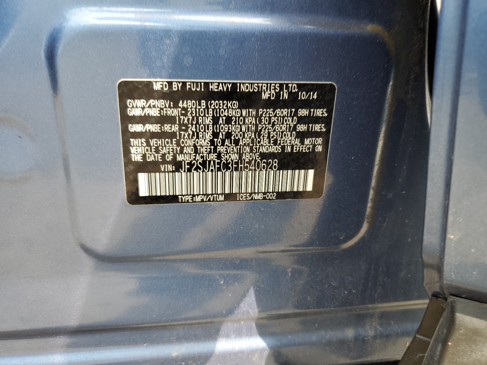 JF2SJAFC3FH540628 2015 Subaru Forester 2.5I Premium