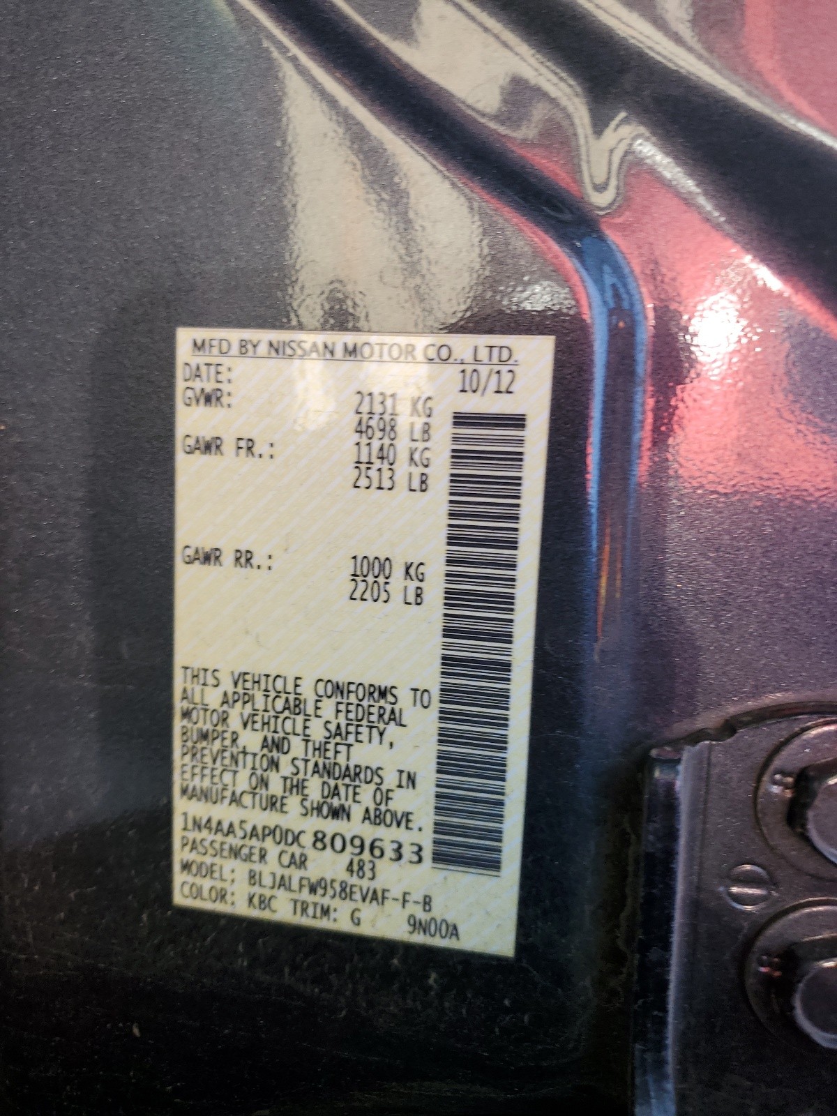 1N4AA5AP0DC809633 2013 Nissan Maxima S