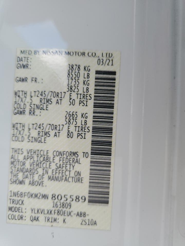 2021 Nissan Nv 1500 S VIN: 1N6BF0KM2MN805589 Lot: 61484574