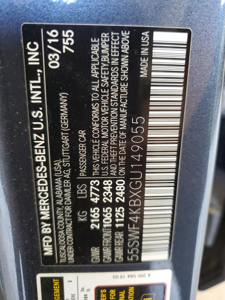 2016 Mercedes-Benz C 300 4Matic VIN: 55SWF4KBXGU149055 Lot: 63978984