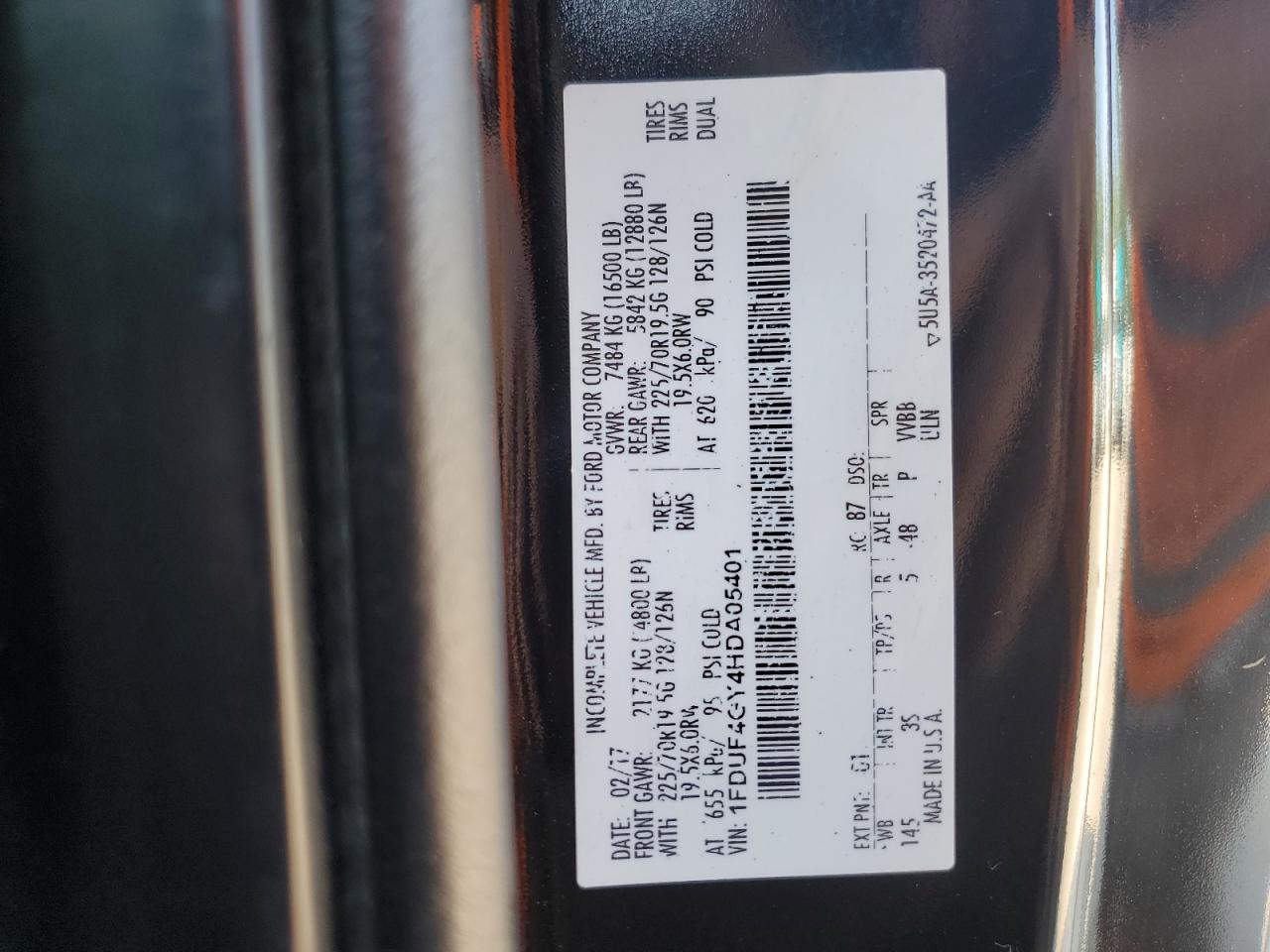 2017 Ford F450 Super Duty VIN: 1FDUF4GY4HDA05401 Lot: 64958554