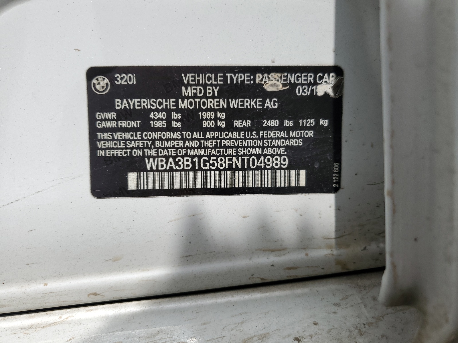 WBA3B1G58FNT04989 2015 BMW 320 I