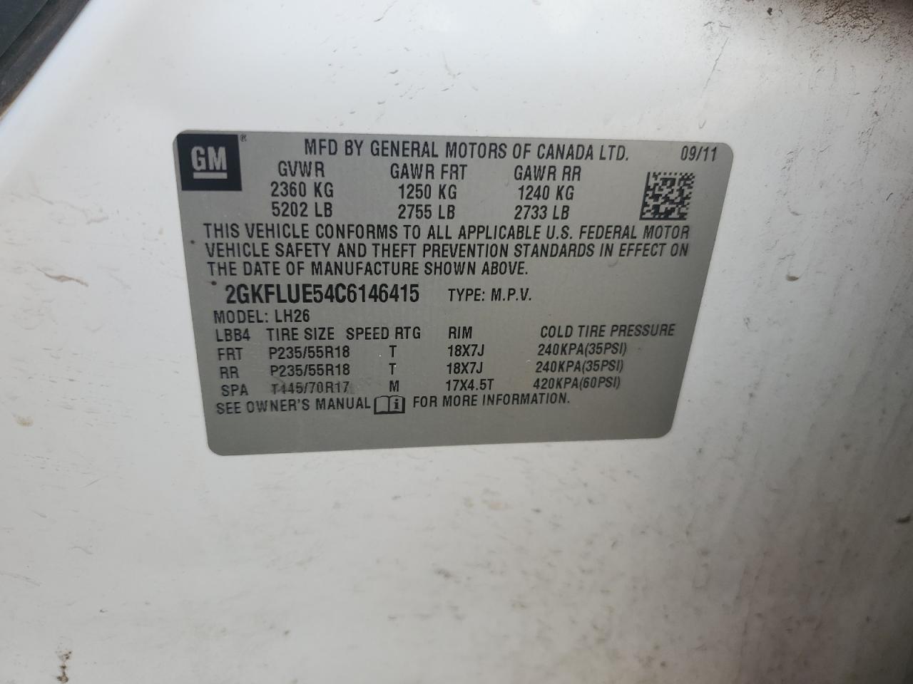 2012 GMC Terrain Slt VIN: 2GKFLUE54C6146415 Lot: 62079794