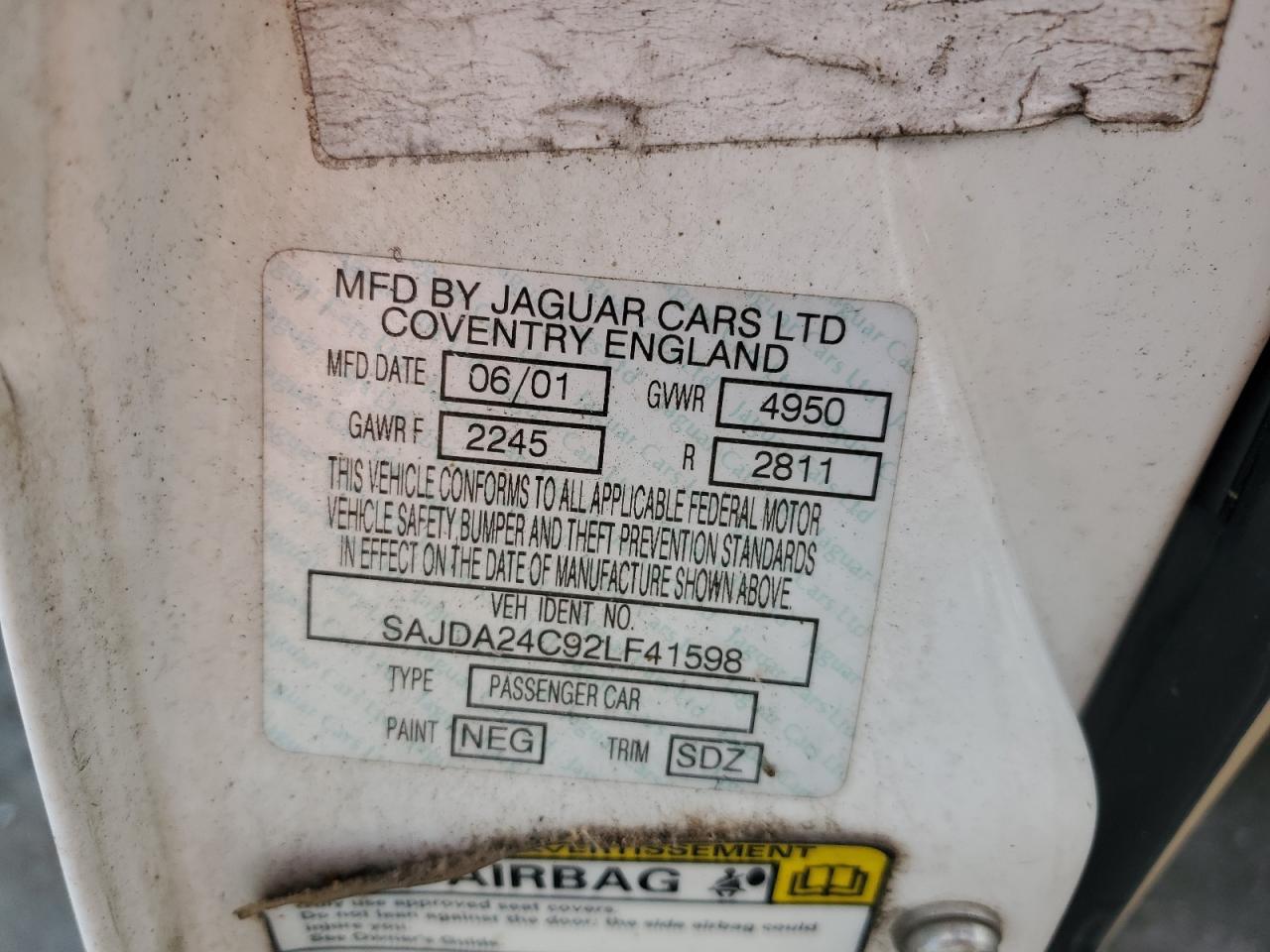 2002 Jaguar Vandenplas VIN: SAJDA24C92LF41598 Lot: 61599354