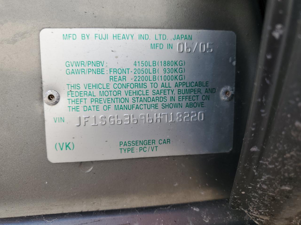 2006 Subaru Forester 2.5X VIN: JF1SG63696H718220 Lot: 61527214