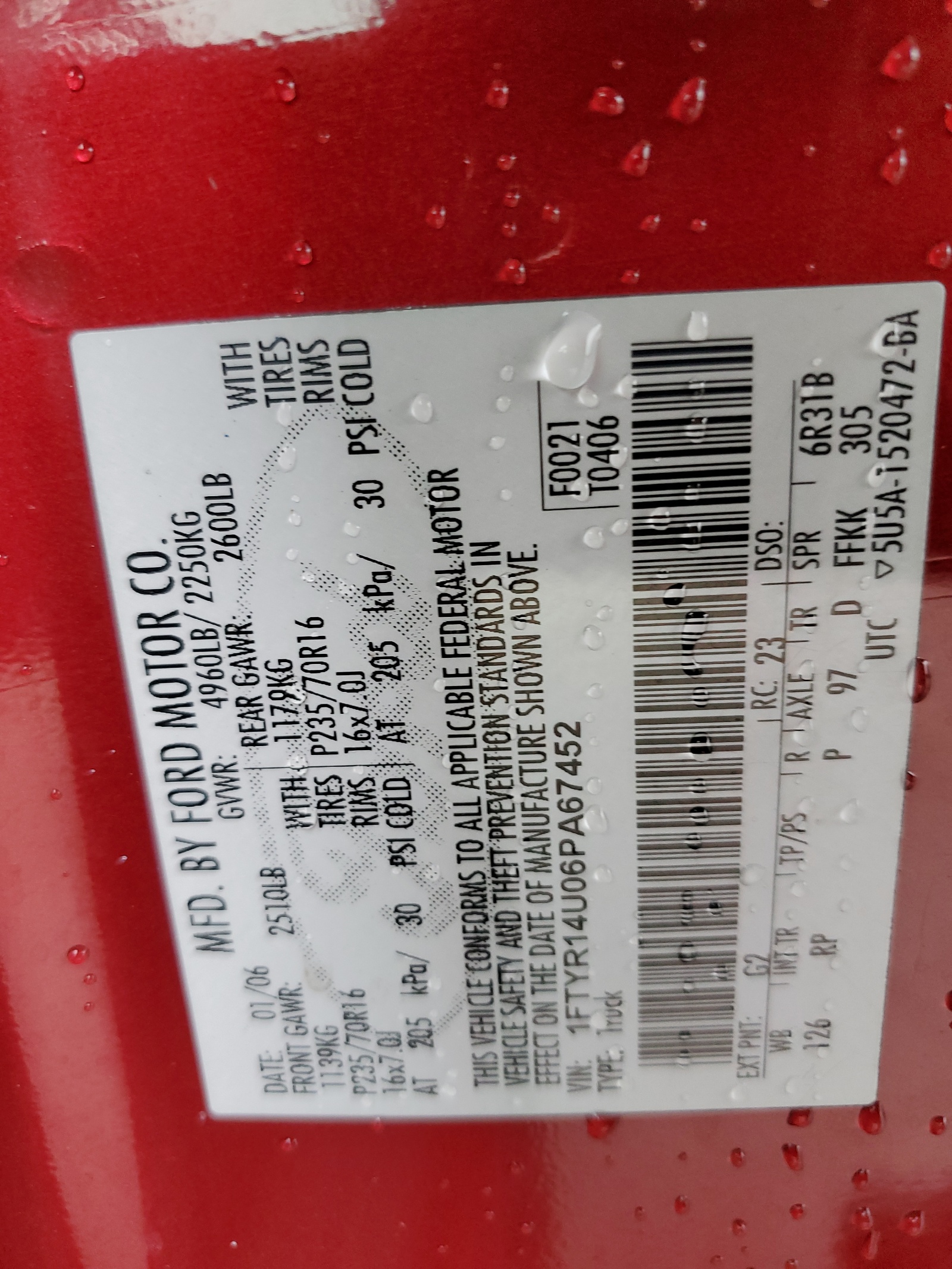 1FTYR14U06PA67452 2006 Ford Ranger Super Cab