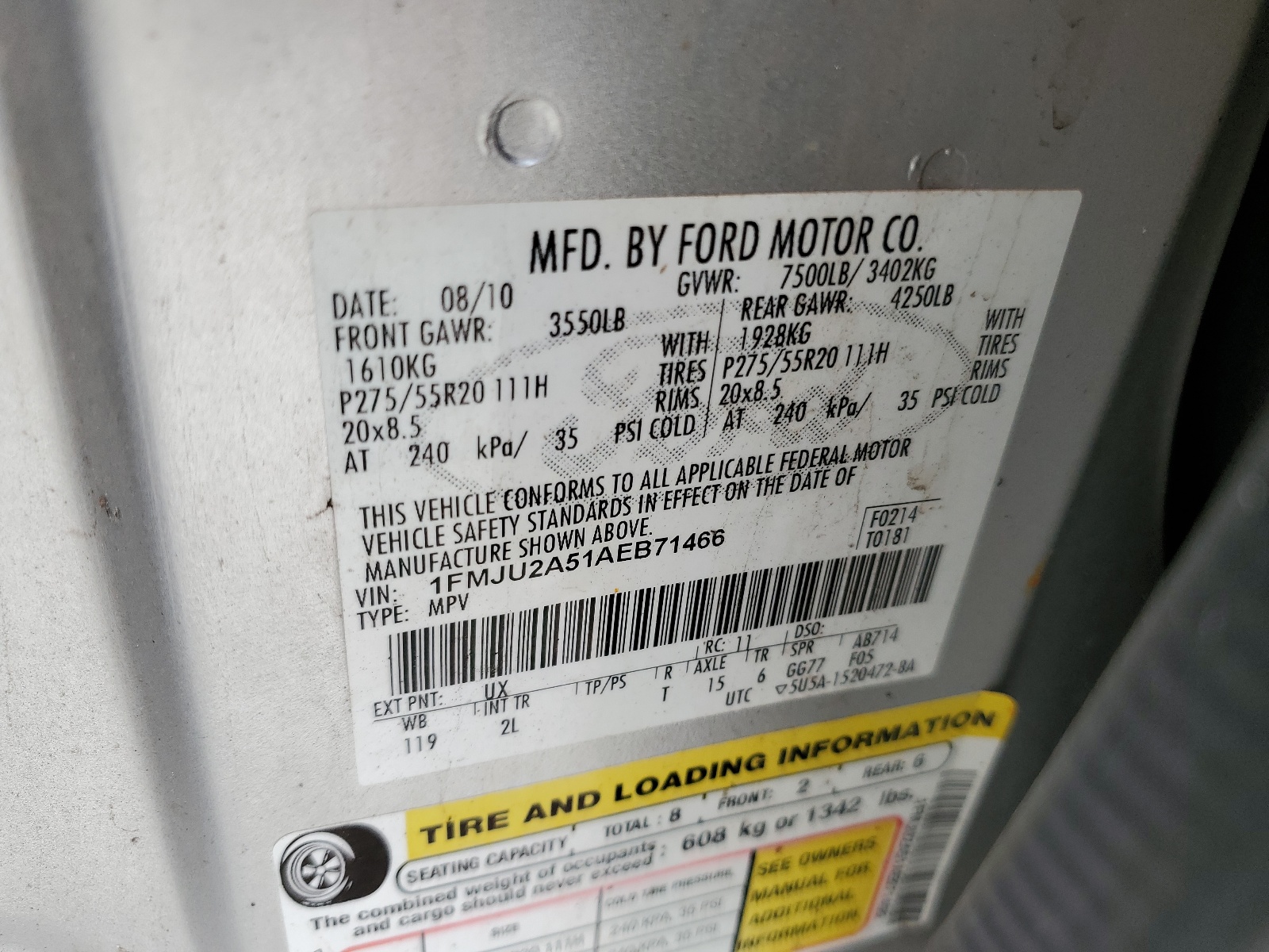 1FMJU2A51AEB71466 2010 Ford Expedition Limited