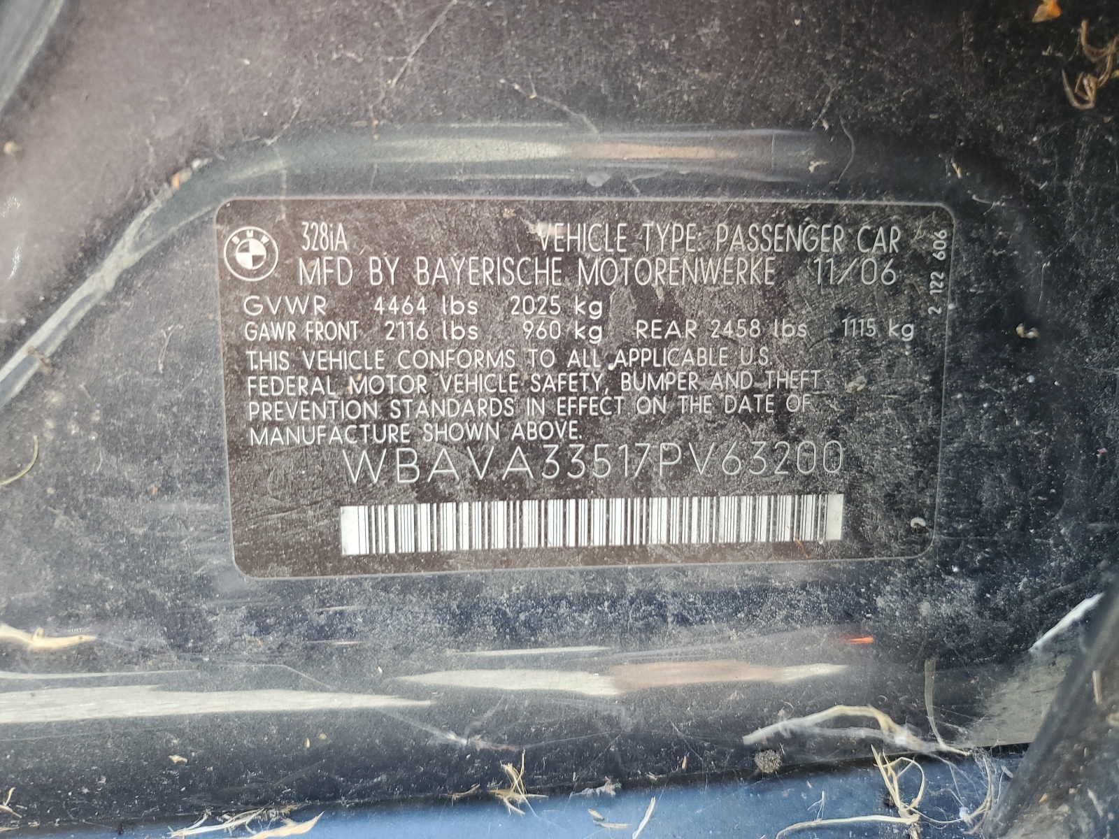 WBAVA33517PV63200 2007 BMW 328 I