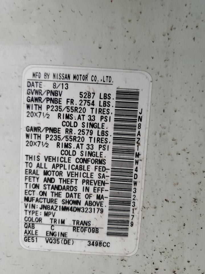 2013 Nissan Murano S VIN: JN8AZ1MW4DW323179 Lot: 63522844