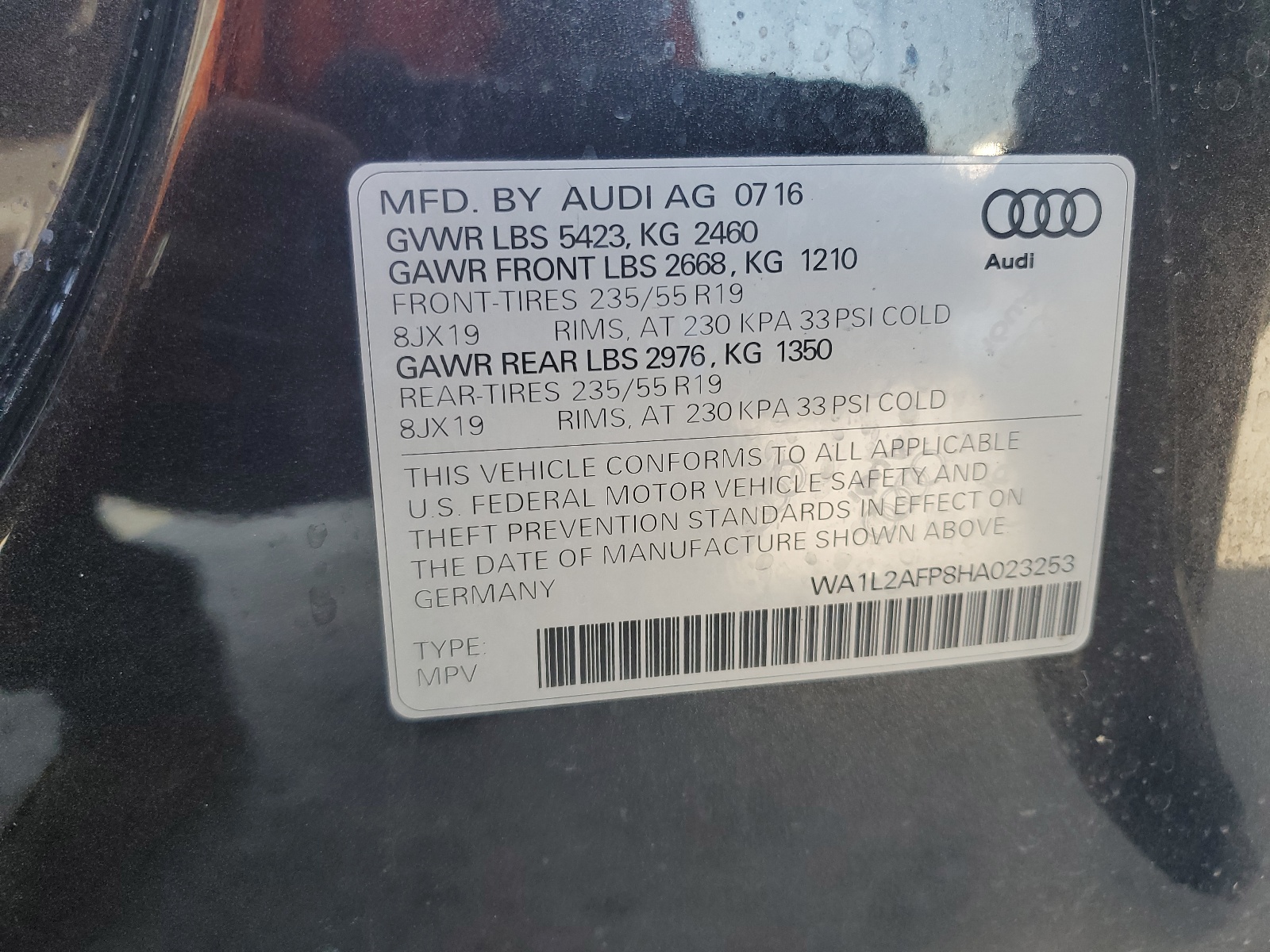 2017 Audi Q5 Premium Plus vin: WA1L2AFP8HA023253