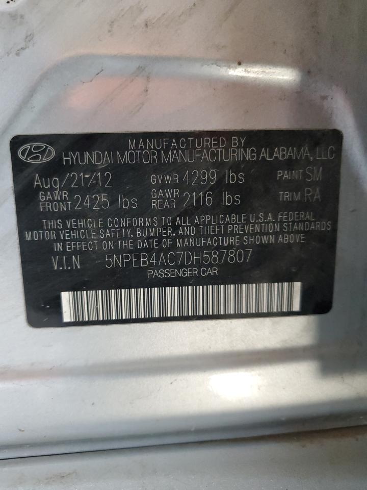 2013 Hyundai Sonata Gls VIN: 5NPEB4AC7DH587807 Lot: 63519464