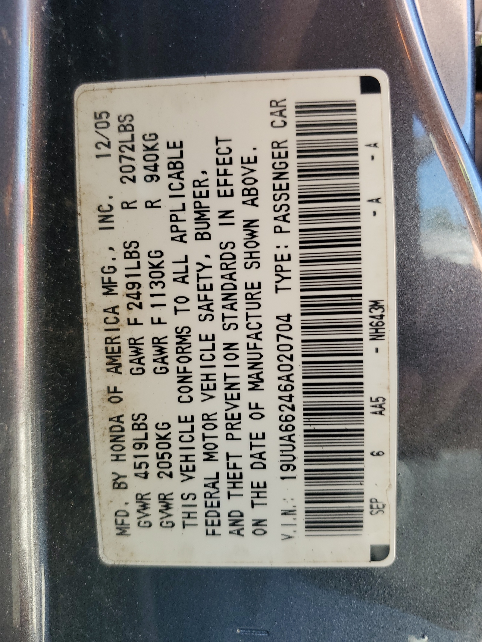 19UUA66246A020704 2006 Acura 3.2Tl