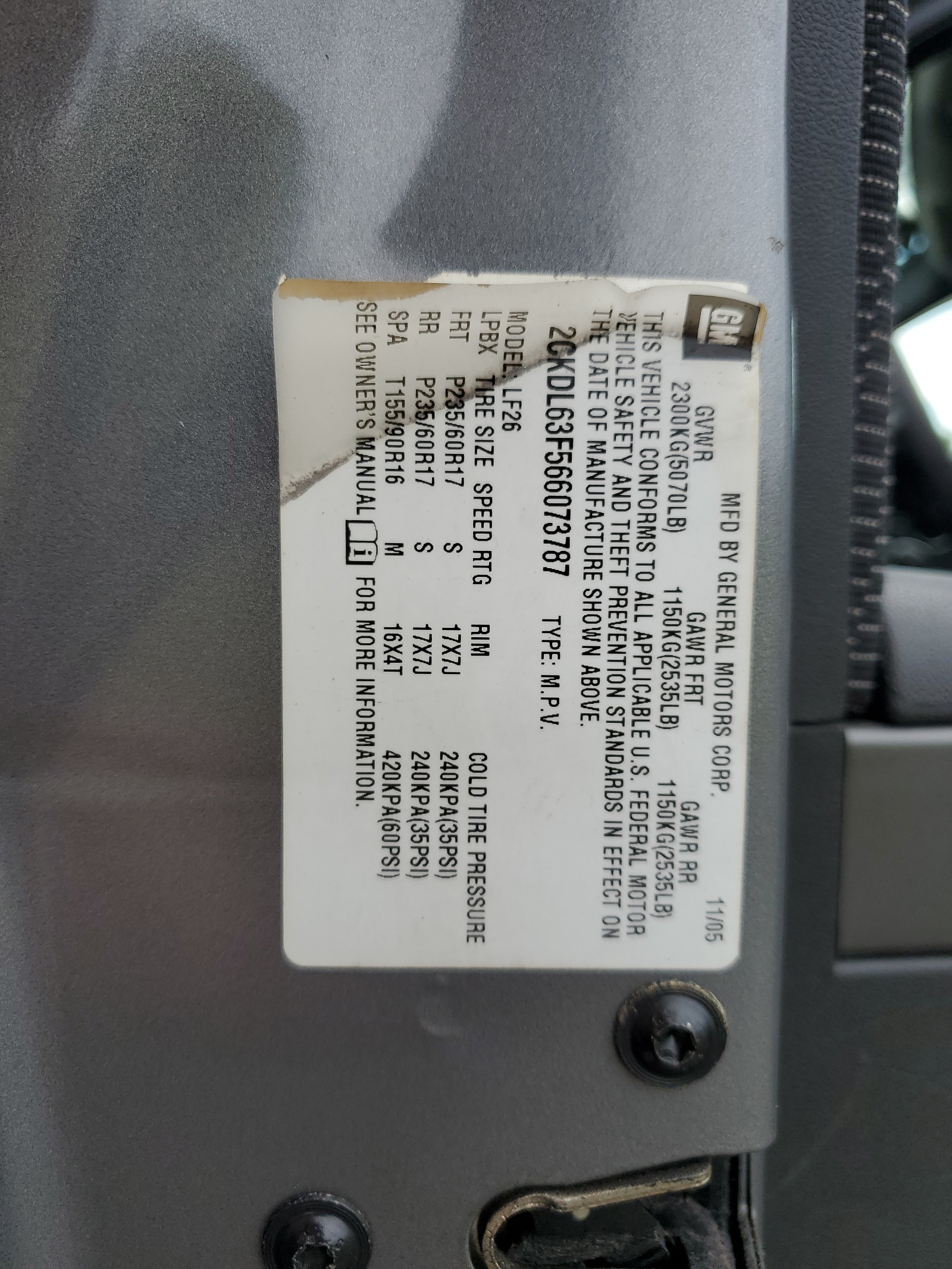 2CKDL63F566073787 2006 Pontiac Torrent