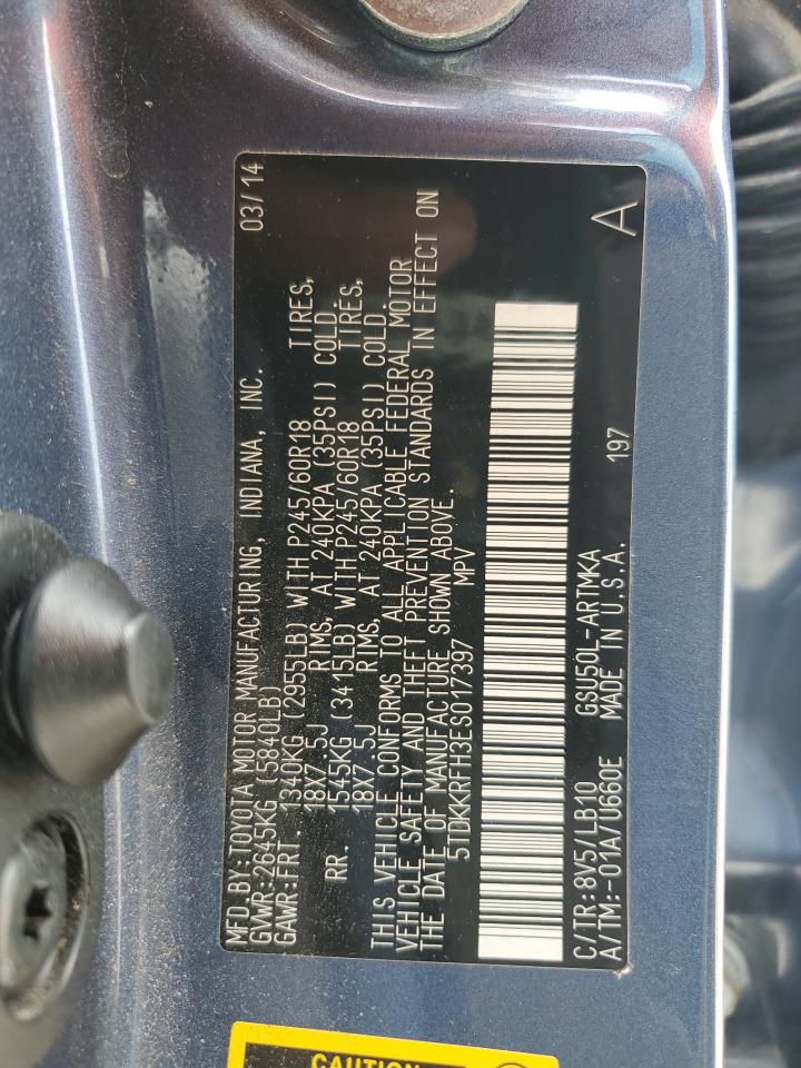 2014 Toyota Highlander Xle VIN: 5TDKKRFH3ES017397 Lot: 64411354