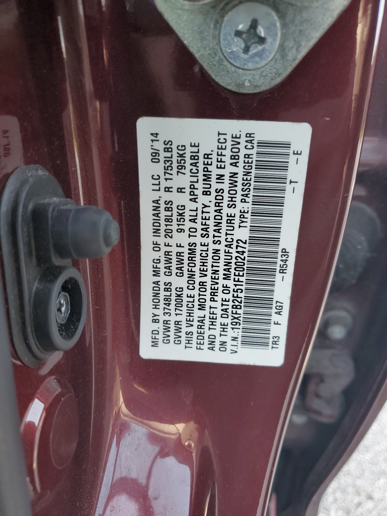 19XFB2F51FE002472 2015 Honda Civic Lx 19XFB2F51FE002472 2015 Honda Civic Lx