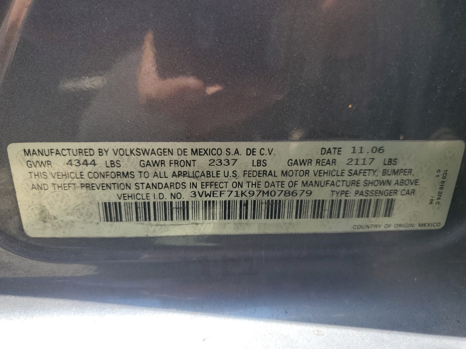 3VWEF71K97M078679 2007 Volkswagen Jetta Wolfsburg