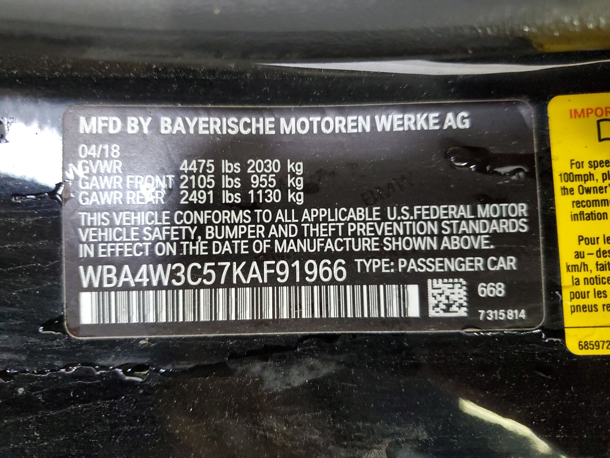 WBA4W3C57KAF91966 2019 BMW 430I