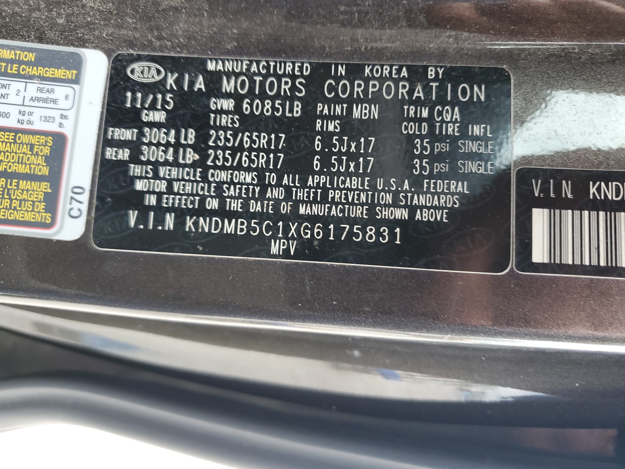 KNDMB5C1XG6175831 2016 Kia Sedona Lx