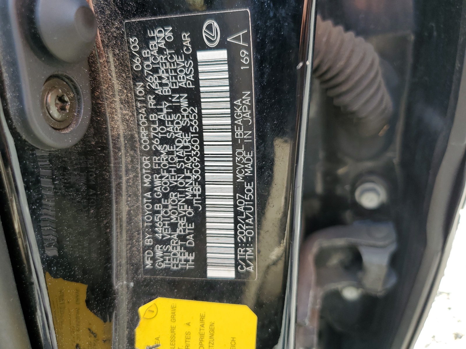 JTHBF30G936015652 2003 Lexus Es 300