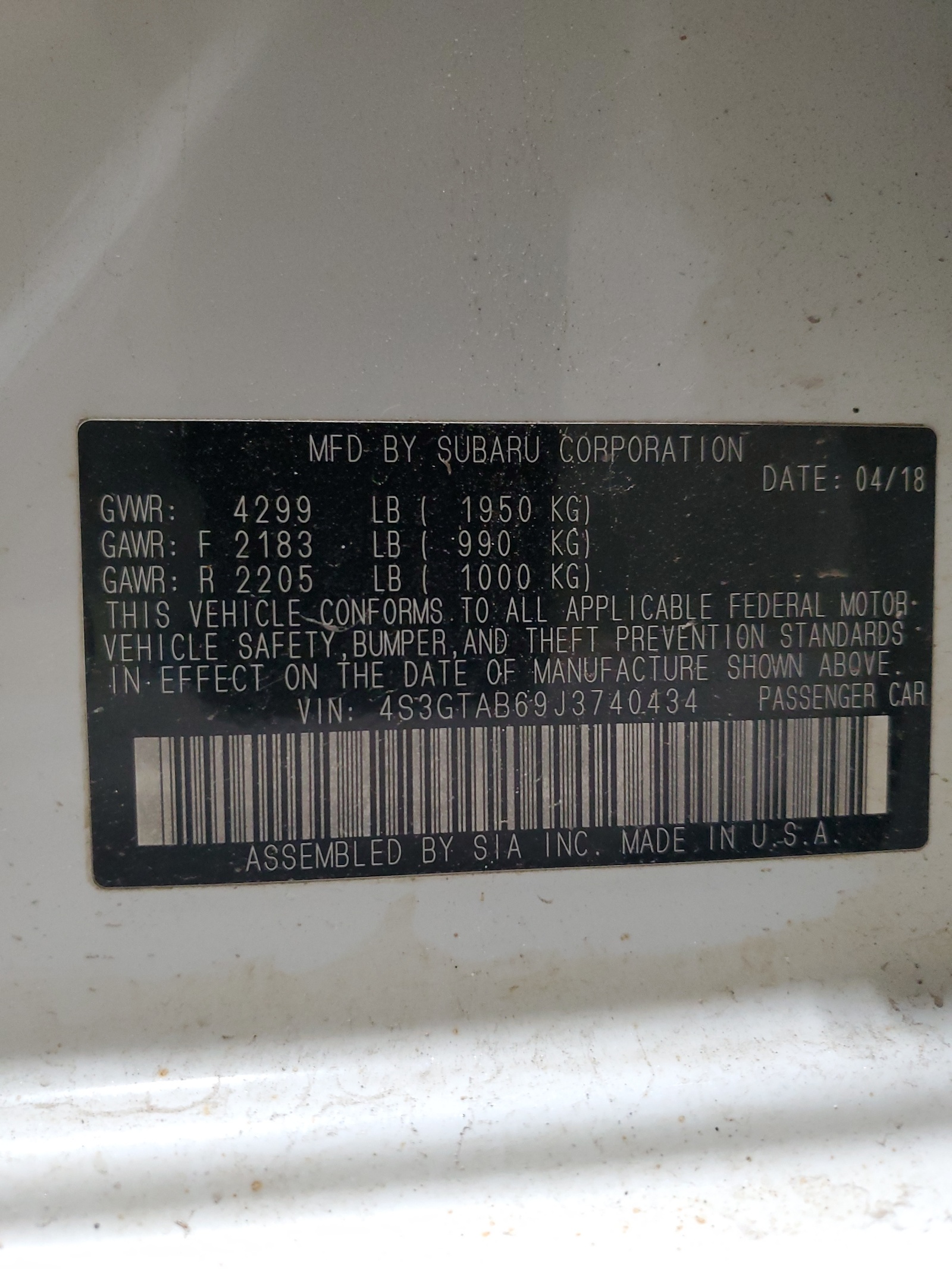 4S3GTAB69J3740434 2018 Subaru Impreza Premium