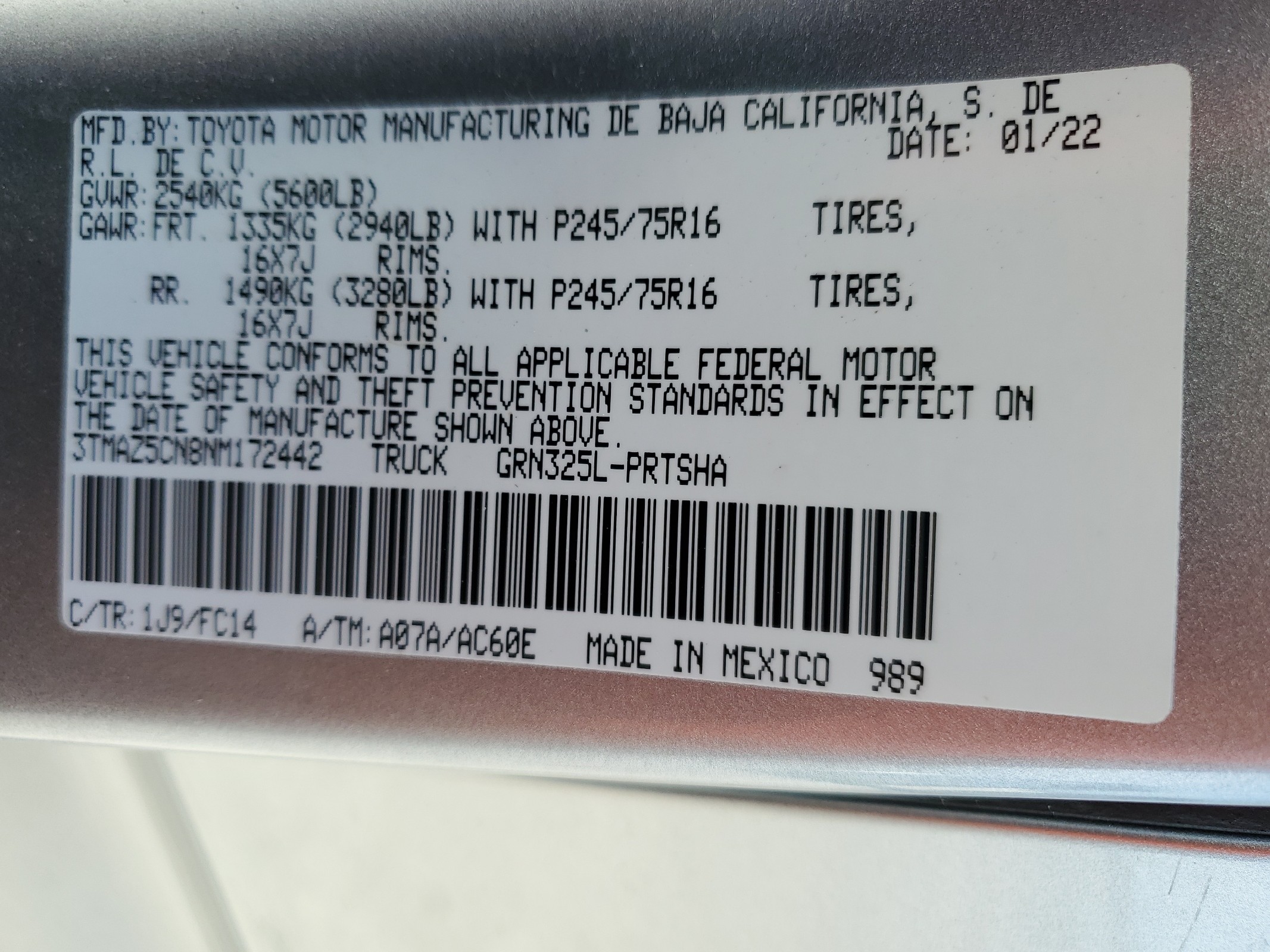 3TMAZ5CN8NM172442 2022 Toyota Tacoma Double Cab